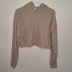 ALO Oversized Cozy Tan Cropped Hoodie with Ribbed Texture Size XS